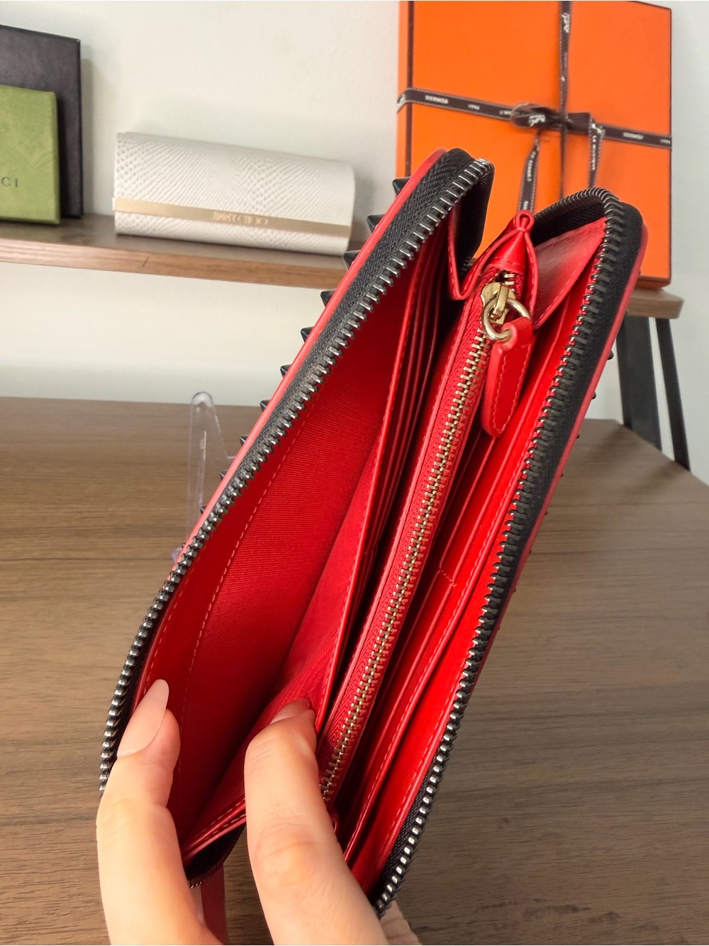 AUTHENTIC - Christian Louboutin Black Spiked Long Zip Wallet - Picture 9 of 12